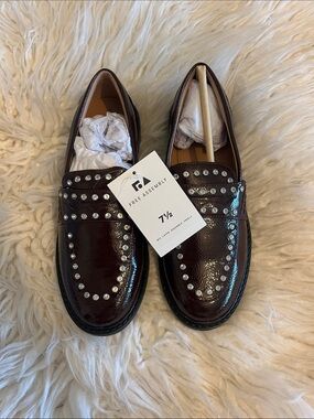 NWT Free Assembly Women's Burgundy Patent Loafers with Silver Studs Size 7.5